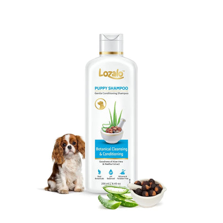 Lozalo Botanical Gentle Conditioning Puppy Shampoo-250 ml, Mild Shampoo for Sensitive Puppy Skin, with Aloe Vera & Soapberry Extract, pH Balanced & Paraben Free
