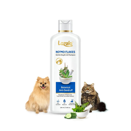 Lozalo Botanical No'mo Flakes Anti Dandruff Pet Shampoo , Anti Dandruff Shampoo for Dogs & Cats of All Breeds, Natural Shampoo with Cucumber & Aloe Vera Extract, Paraben Free