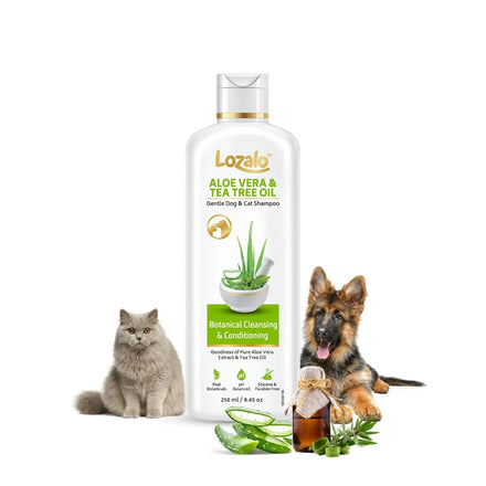 Lozalo Botanical Pet Shampoo - with Aloe Vera & Tea Tree Oil, Gentle, Nourishing, Cleansing & Conditioning Shampoo for Dogs and Cats, pH Balanced, Paraben Free