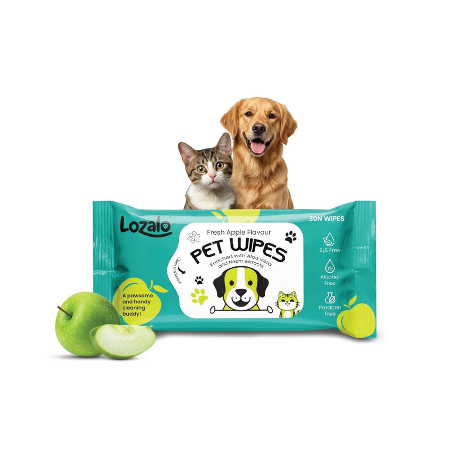 Lozalo Wet Wipes Apple - Dry Bath Wet Tissues for Pets Cleaning, New Fresh Apple Fragrance Grooming Wipes for Dogs and Cats, Gentle, Safe for Paws, Coats, Behind and More