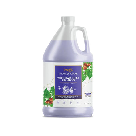 Lozalo Professional White Hair Coat Pet Shampoo-5 Litre, Brightening, Conditioning Shampoo for Dogs & Cats with White Hair Coat,Ultimate Dog Grooming Experience with Indigo Extract & Argan Oil