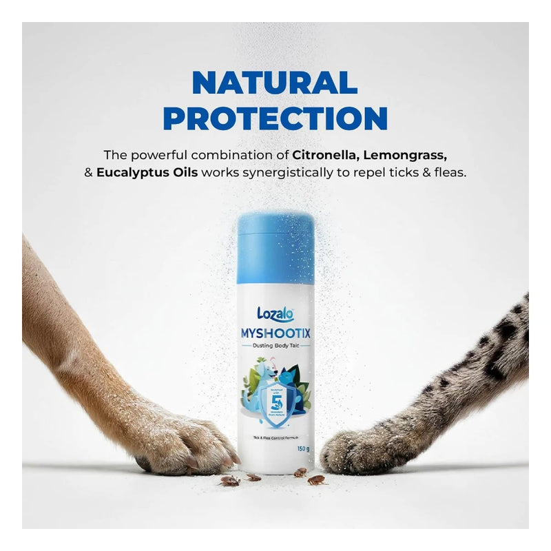 Lozalo Tick and Flea Dusting Powder for Dogs and Cats 150g | Myshootix Anti Tick Flea Control Body Talc for Pets | Pet Skin Care Powder for Itching, Relief and Grooming | Easy to Use Pet Dusting Talc - Image 8