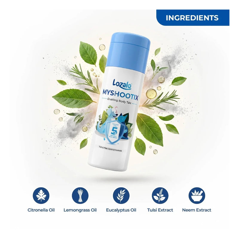 Lozalo Tick and Flea Dusting Powder for Dogs and Cats 150g | Myshootix Anti Tick Flea Control Body Talc for Pets | Pet Skin Care Powder for Itching, Relief and Grooming | Easy to Use Pet Dusting Talc - Image 3