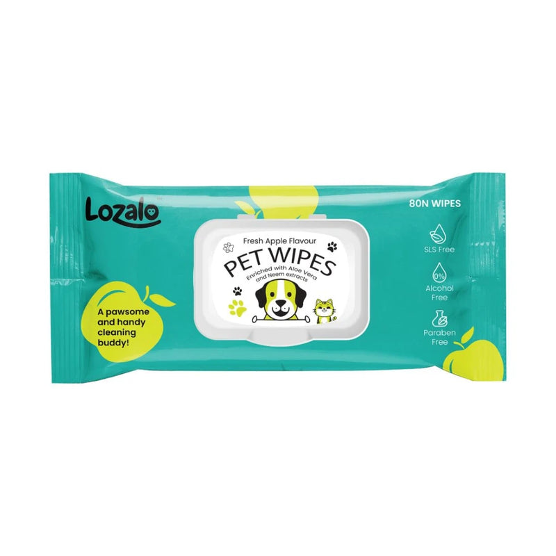 Lozalo Wet Wipes Apple - Dry Bath Wet Tissues for Pets Cleaning, New Fresh Apple Fragrance Grooming Wipes for Dogs and Cats, Gentle, Safe for Paws, Coats, Behind and More - Image 2