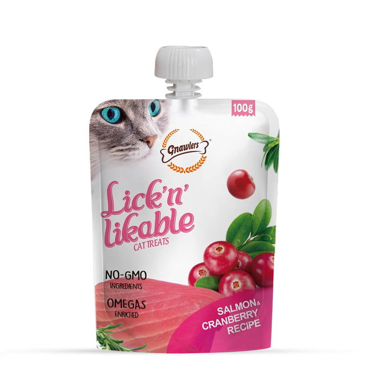 Gnawlers Lick & Likable Cat Treats 100g - Salmon & Cranberry Recipe