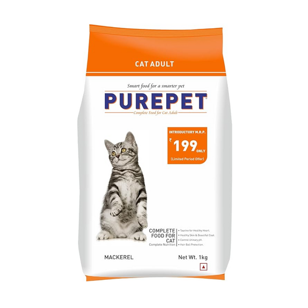Purepet Adult Dry Cat Food Mackerel Flavour, 1 kg Pack Ingredients