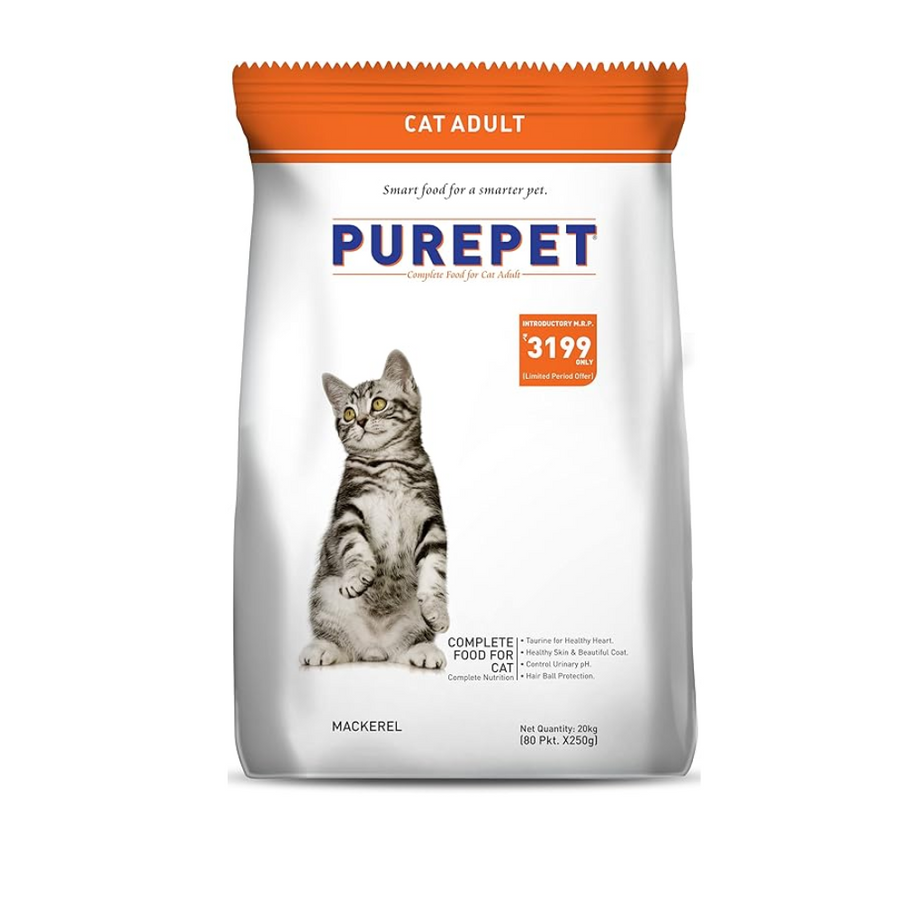 Purepet Adult Dry Cat Food Mackerel Flavour, 20 kg Pack