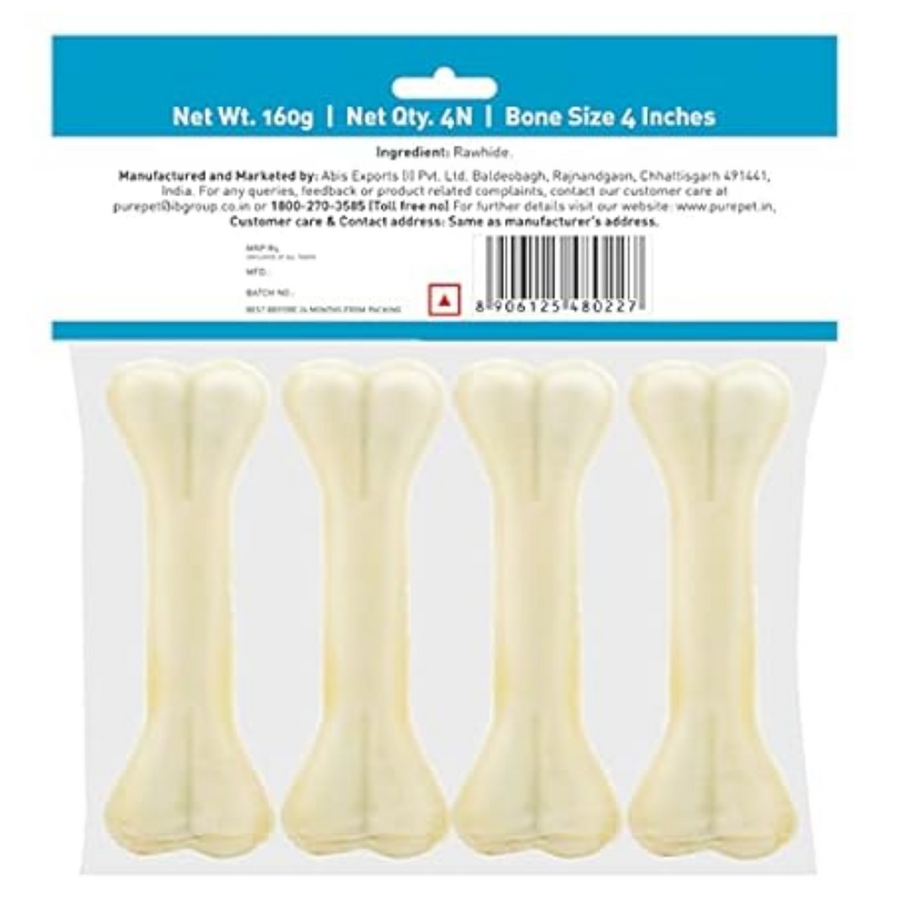 Purepet Dog Treat Chew Bones,10.16Cm 160G, Pack Of 4 Bones, All Life Stages