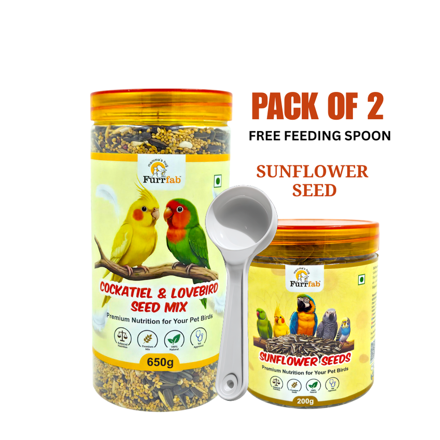 Furrfab Cockatiel & Lovebird Seed Mix Combo (600g + 200g Sunflower Seeds)