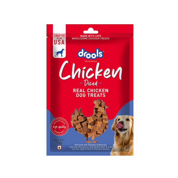 Drools Chicken Diced Dog Treats,70 Gm Pack | Rich in Protein, No Artificial Preservatives | Best for Training & Bonding | for Puppy & Adult | Formulated in USA | Premium Treats | Ingredients