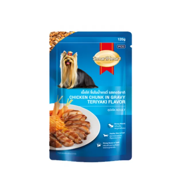 Smart Heart Adult Dog Pouch Chicken Chunk in Gravy Teriyaki 80g, (Pack of 24) Ingredients