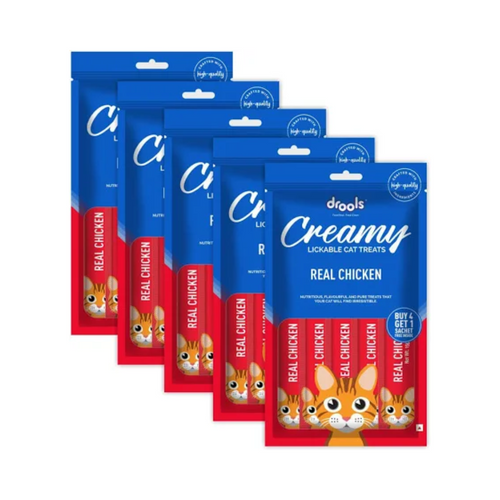 Drools Creamy Lickable Cat Treat Real Chicken (Pack of 5 Pouches, 375g), All Life Stages