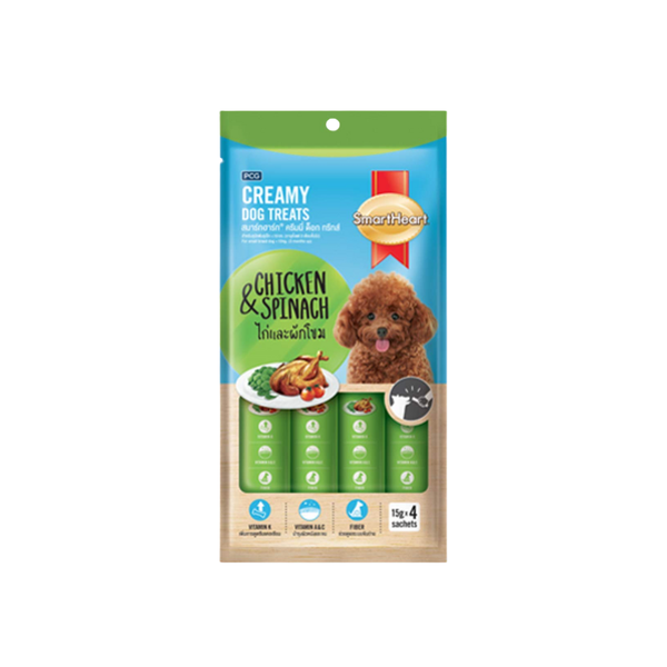 Smart Heart Creamy Dog Treats (Chicken & Spinach), 60g Pack of 12 Ingredients