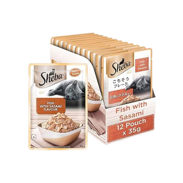 Sheba Rich Premium Adult (1+ Years) Wet Cat Food, Fish with Sasami Flavour, 35 g Pouch Ingredients