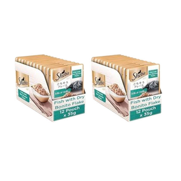 Sheba Rich Premium Adult (1+ Years) Wet Cat Food, Fish with Dry Bonito Flavour, 35 g Pouch Ingredients