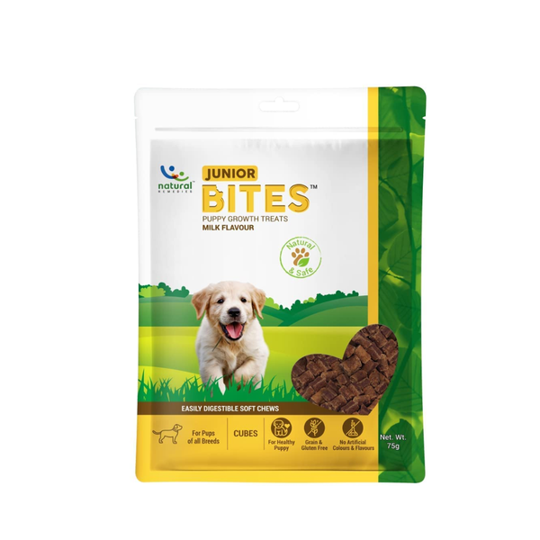 Natural Remedies Junior Bites - Puppy Growth Treats Soft Chew Cubes All Breeds, Milk Flavor, 75g (Pack of 2) Ingredients