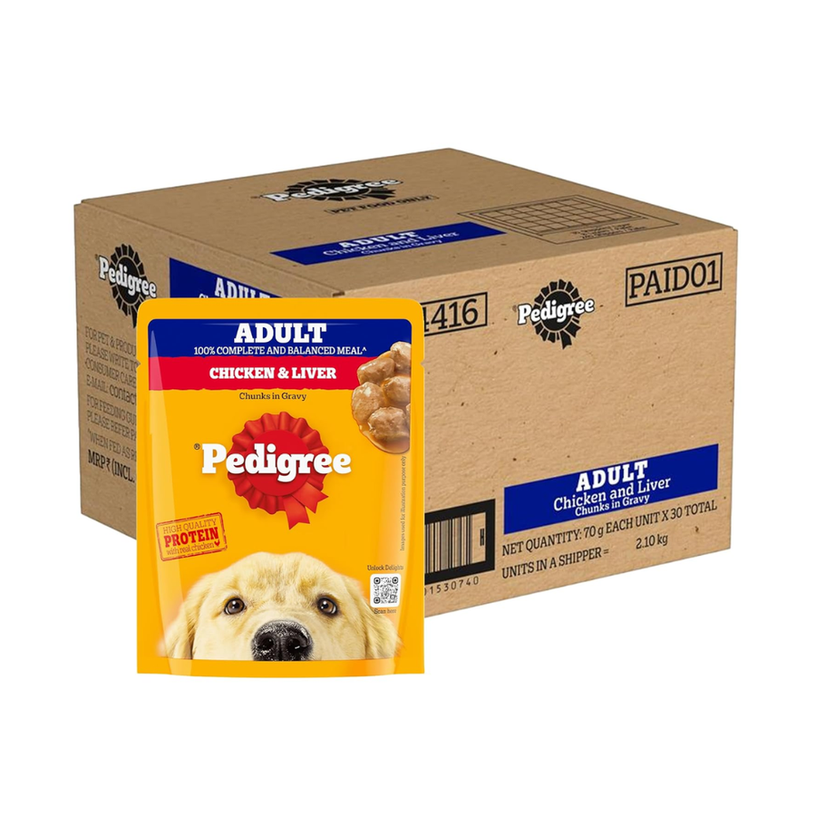 PEDIGREE Chicken Chunks Gravy Dog Food Pouch, 70g (Box of 30)