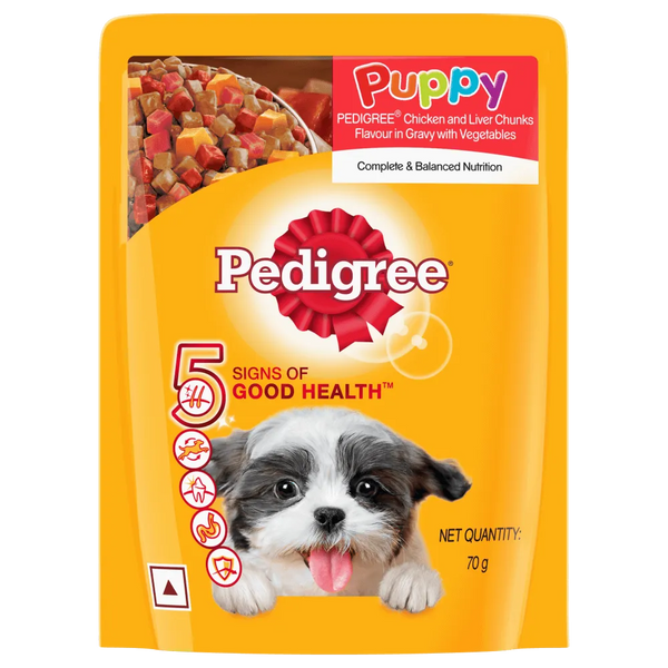 PEDIGREE Puppy Wet Dog Food, Chicken and Liver Chunks Flavor with Vegetables in Gravy Pouch, 70g Ingredients