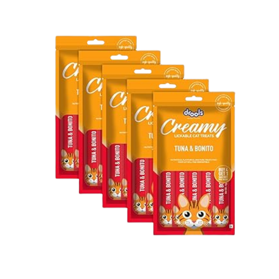 Drools Creamy Lickable Cat Treat Tuna & Bonito (Pack of 5 Pouches, 375g), All Life Stages