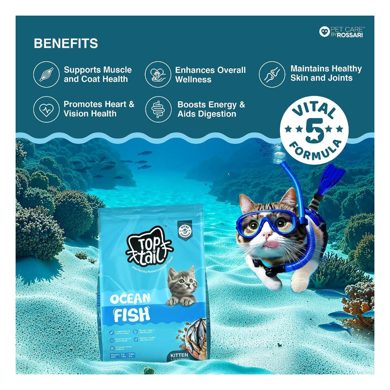 TOPTAIL Ocean Fish Food for Kitten 1-12 Month- Dry, Cat Food is Specially Crafted Chicken & Tuna Oil Support Lean Muscles, a Shiny Coat, Healthy Skin, & Joint Health | Pack of 1 - Image 6