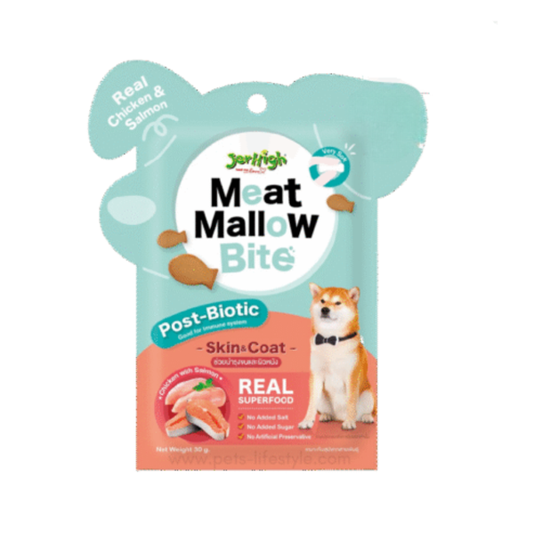JerHigh Meat Mallow Bite Chicken with Salmon – Skin & Coat 30g, (Pack of 6) Ingredients