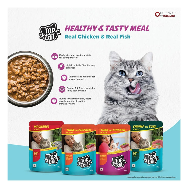 Top Tail Wet Food in Jelly 340g (85g x 4 Pouches) | Tuna & Chicken Recipe | Lickable Cat Snack | High Protein Complete Meal | Prebiotics & Taurine Enriched - Image 6