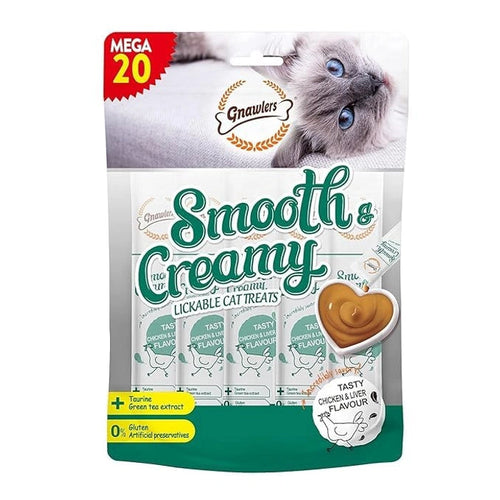 Gnawlers Chicken & Liver Flavor Cat Creamy Treat Pack of 20 Tubes, 60g