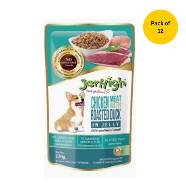 Jerhigh Chicken with Roasted Duck in Jelly Dog Food 130g (Pack of 12) Ingredients