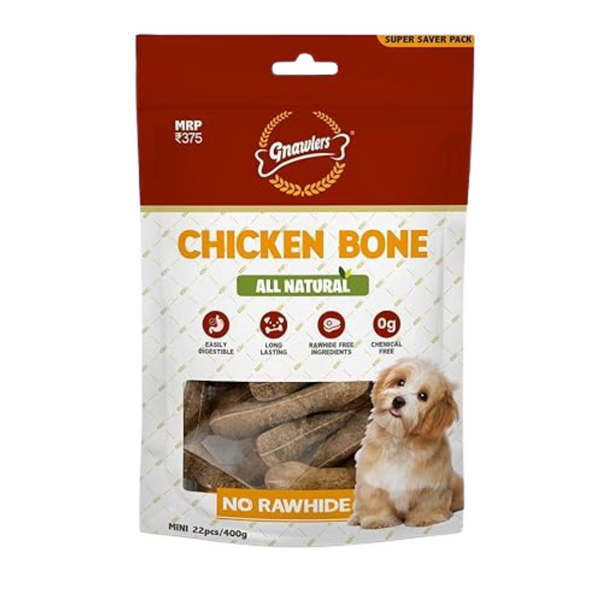 Gnawlers Chicken Mini Bone Treat - Rawhide Alternative 22 Pc for Dogs Ingredients