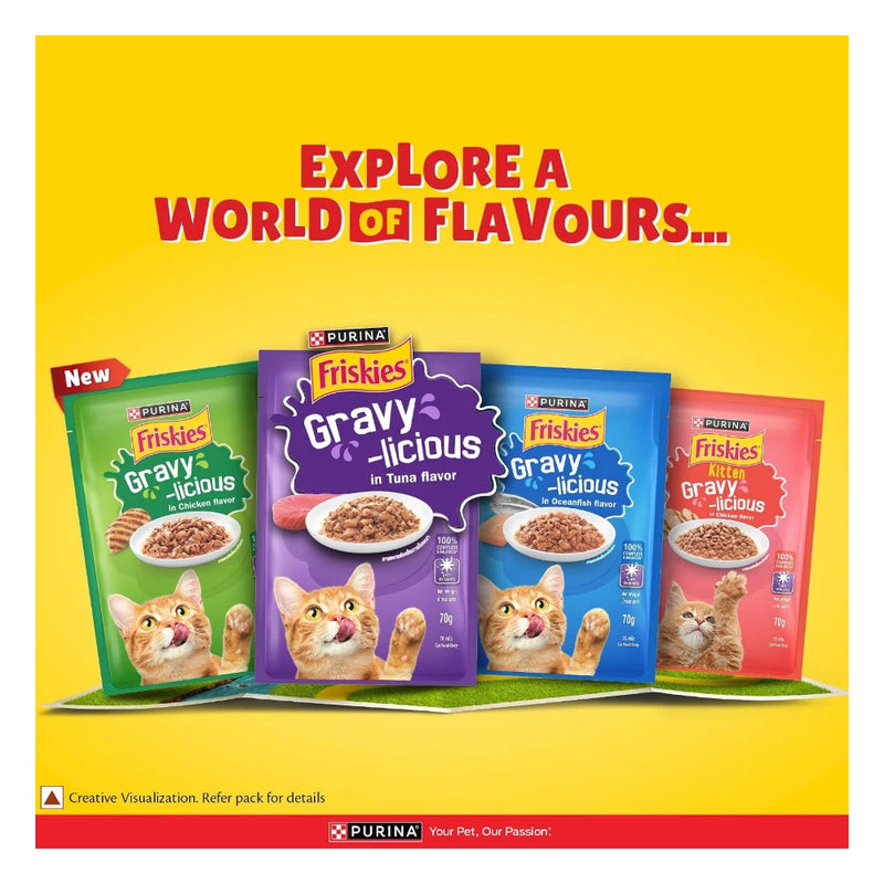 Purina Friskies Gravy-Licious Kitten Food in Chicken Flavour, Wet Kitten Food, Balanced Nutrition, Pack of 12, (70g x 12), 840g - Image 8