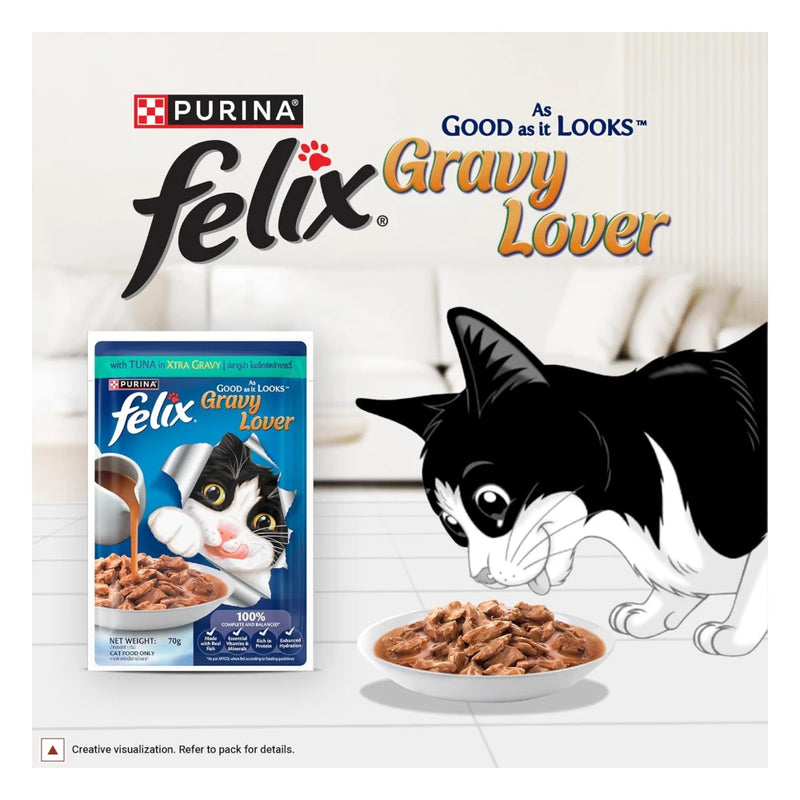 Purina Felix Tuna Gravy Lover, Wet Food for Adult Cats, Pack of 12 (12x70g) - Image 8