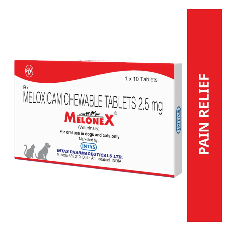 Intas Melonex 2.5mg Pain Relief Tablets for Dogs & Cats – 10 Tablets