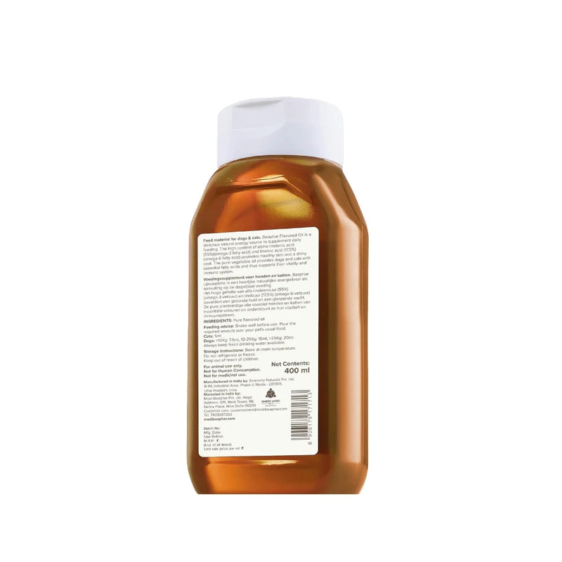 Beaphar Flaxseed Oil Omega 3 & 6 for Dogs & Cats 400ml - Image 2