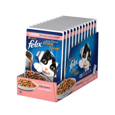 Purina Felix Salmon Gravy Lover, Wet Adult Cat Food, Pack of 12 (12x70g)