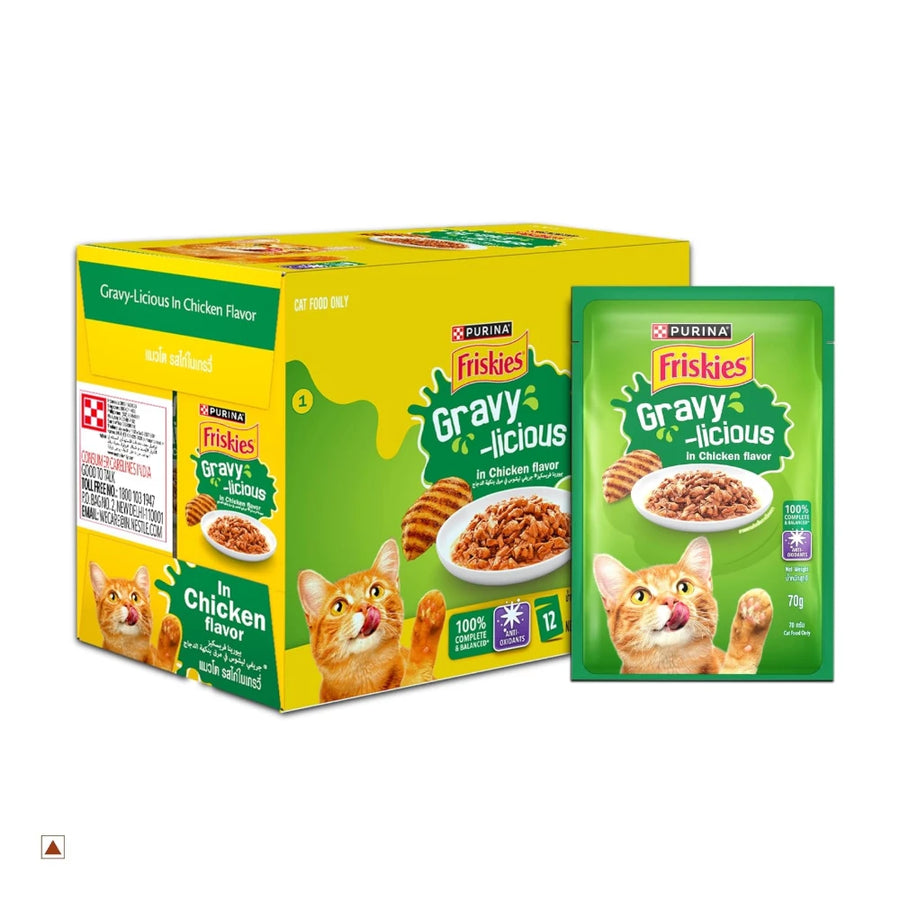 Purina Friskies Chicken Gravy-Licious, for Adult Cats, Pack of 12 (70gx12)