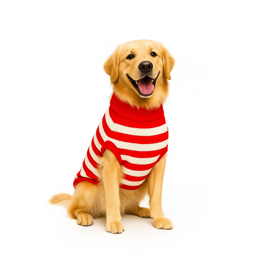 Furrfab Red & White Dog Sweater- Warm & Stylish