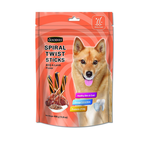 Goodies Spiral Twist Sticks - BBQ & Lamb Flavor, 450g for Dogs