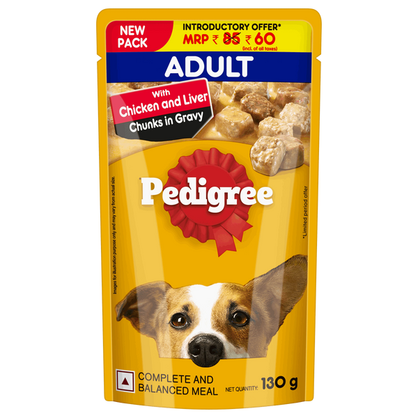 PEDIGREE Chicken & Liver Chunks in Gravy for Adult Dogs Wet Food,130 gm Ingredients
