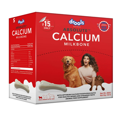 Drools Absolute Calcium Milk Bone, Dog Treat Supplement for Small Breed Dogs, 30 Pieces, 380 g