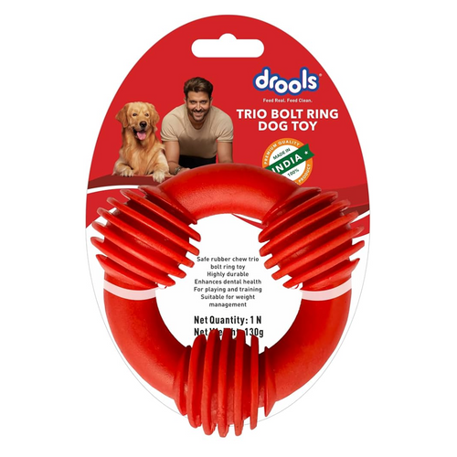 Drools Non-Toxic Rubber Toy for Dogs, Trio Bolt Ring 130g Pack